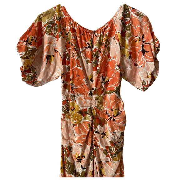 NWT MinkPink Tahlia Midi Dress Small Orange Pink Floral Print Linen Blend Party - Picture 7 of 11